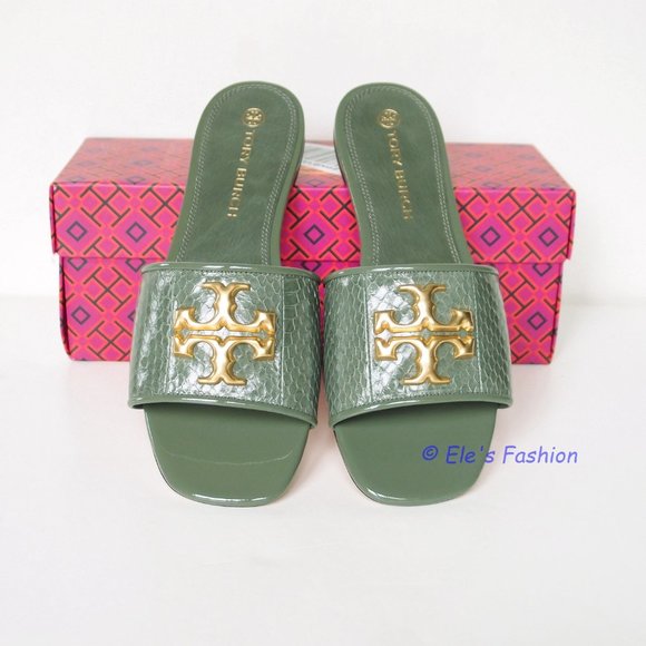 NIB Tory Burch Eleanor Leather Slide Palm Leaf US 7 7.5 8 8.5 9 9.5 10 AUTHENTIC - Picture 6 of 16